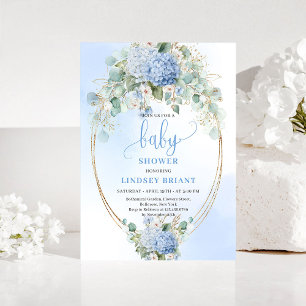 Invitation de baby shower Fleurie Bleue Douce avec