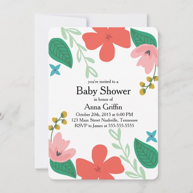 Invitation de Baby shower floral amusant et funky (Devant)