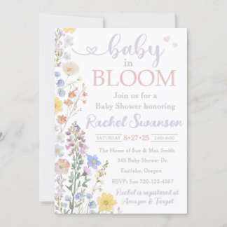 Invitation de Baby shower floral, bébé en fleur