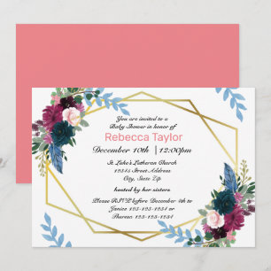 Invitation de Baby Shower Floral Blooms Mod Rose