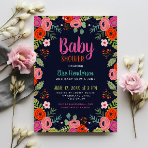 Invitation de Baby shower floral brillant