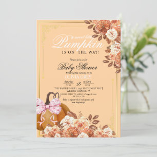 Invitation de Baby shower Floral Citrouille or ora