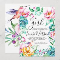 Invitation de Baby Shower Floral Colibri
