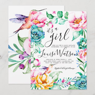 Invitation de Baby Shower Floral Colibri