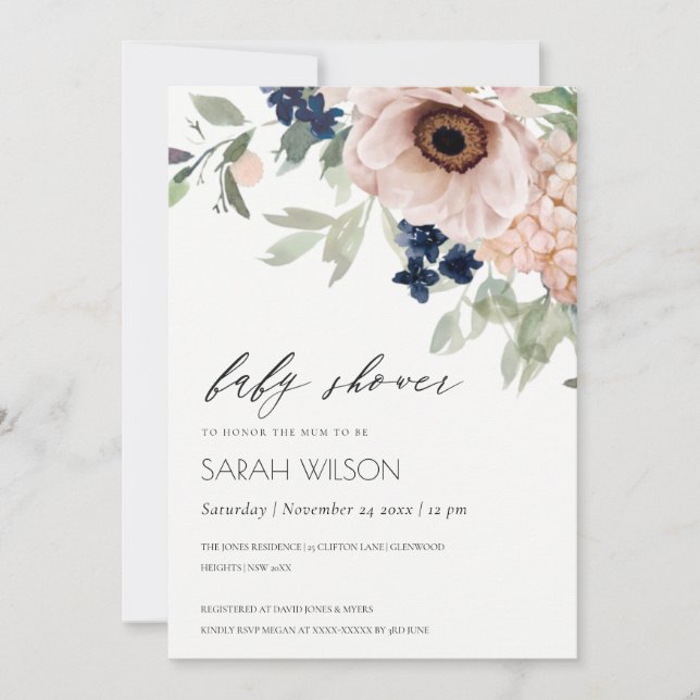 Invitation de Baby shower floral d'anémone de la m (Devant)