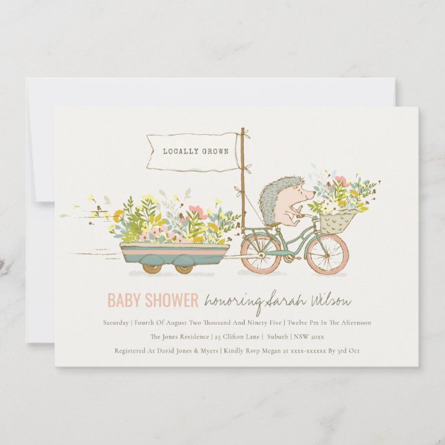 Invitation de Baby shower floral de Hérisson culti (Devant)