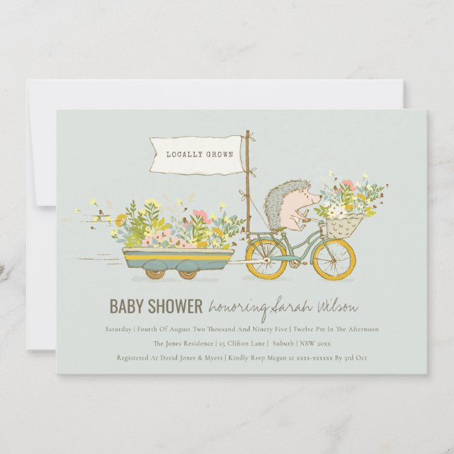 Invitation de Baby shower floral de Hérisson culti (Devant)