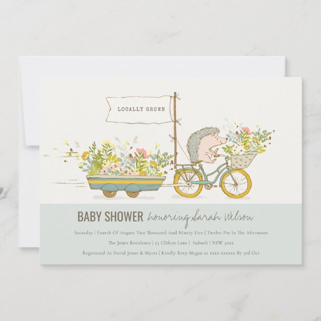 Invitation de Baby shower floral de Hérisson culti (Devant)