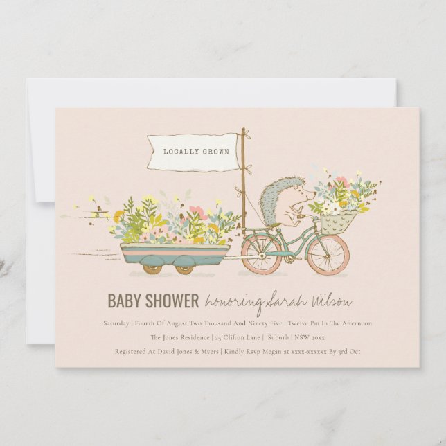 Invitation de Baby shower floral de Hérisson culti (Devant)