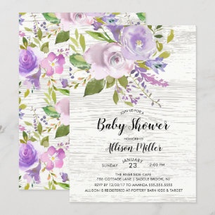 Invitation de Baby shower floral de lavande rustiq