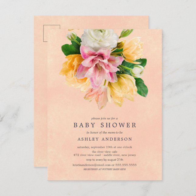Invitation de Baby shower floral de prairie (Devant / Derrière)