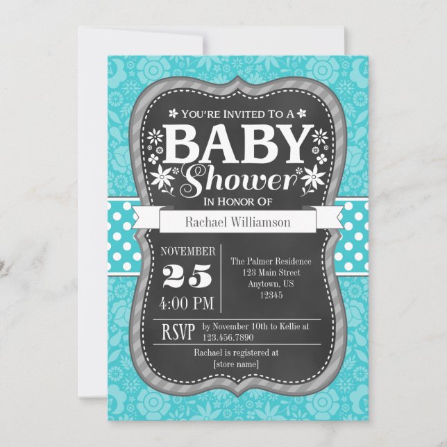 Invitation de Baby shower floral de tableau noir t (Devant)