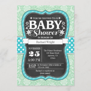 Invitation de Baby shower floral de tableau Turquo
