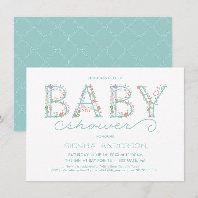 Invitation de Baby shower floral - Invitation pers (Devant / Derrière)