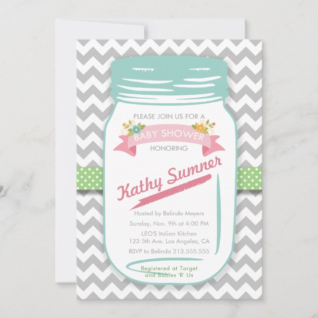 Invitation de Baby shower Floral Mason Jar (Devant)