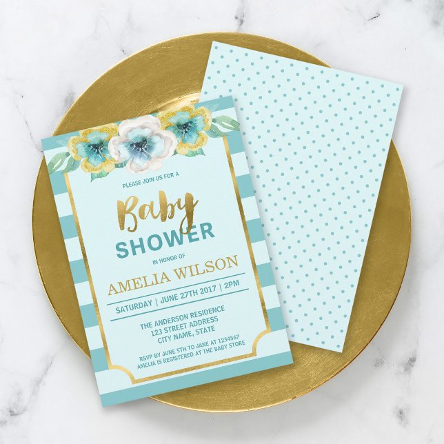 Invitation de Baby shower Floral Mint et Faux (Créateur téléchargé)