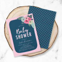 Invitation de Baby shower floral rose et bleu rust