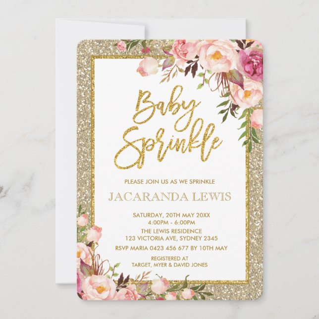 Invitation de Baby shower floral rose pâle de la P (Devant)