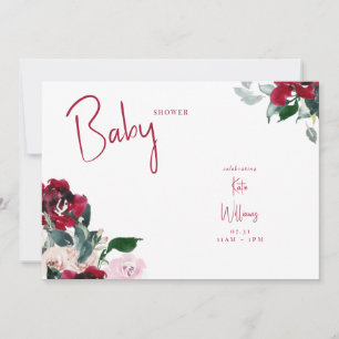 Invitation de Baby shower floral rouge et rose