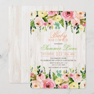 Invitation de Baby shower floral rustique