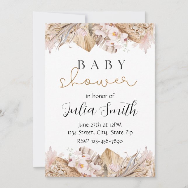 Invitation de Baby shower floral rustique | Boho n (Devant)