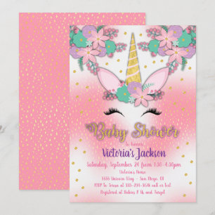 Invitation de Baby shower floral Unicorne d'or