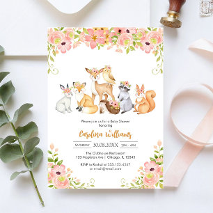 Invitation de Baby Shower Florale Animaux de la Fo