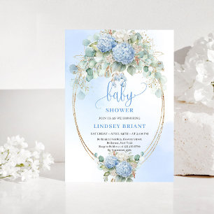Invitation de baby shower florale bleue bohème