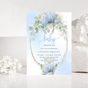 Invitation de baby shower florale bleue bohème dou
