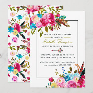 Invitation de baby shower florale bohème chic aqua