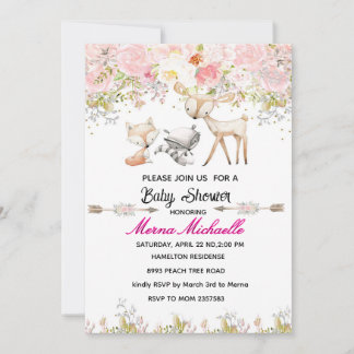 invitation de baby shower florale faune animale