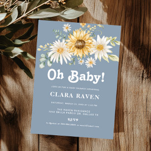 Invitation de baby shower florale Oh Bébé Bleu 