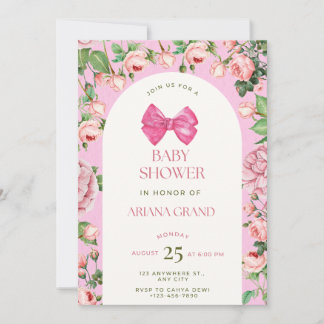 Invitation de baby shower florale rose – Modèle mo