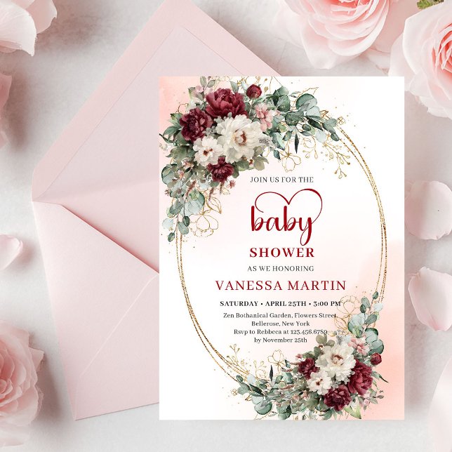 Invitation de baby shower florale Soft Marsala (Soft Marsala Floral Baby Shower Invitation)