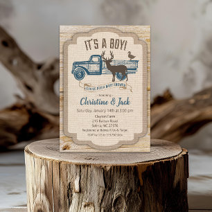 Invitation de Baby Shower Garçon Camion Cerf Rusti