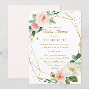 Invitation de Baby shower géométrique floral d'or 