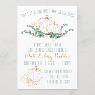 Invitation de Baby shower Gold Citrouille TWIN