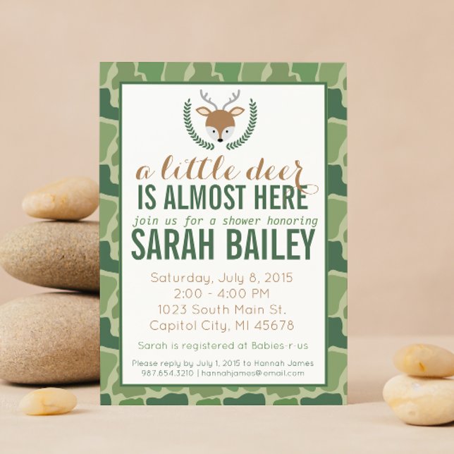 Invitation de Baby shower Green Camo Little Deer (Créateur téléchargé)