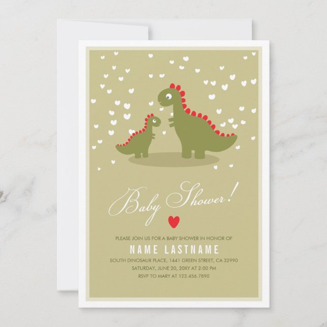 Invitation de Baby shower Green Dino (Devant)