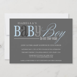 Invitation de Baby shower gris 5x7 - Bleu