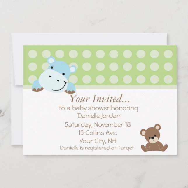 Invitation de Baby shower Hippo (Devant)