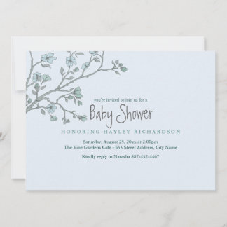 Invitation de Baby Shower Jardin Moderne Bleu