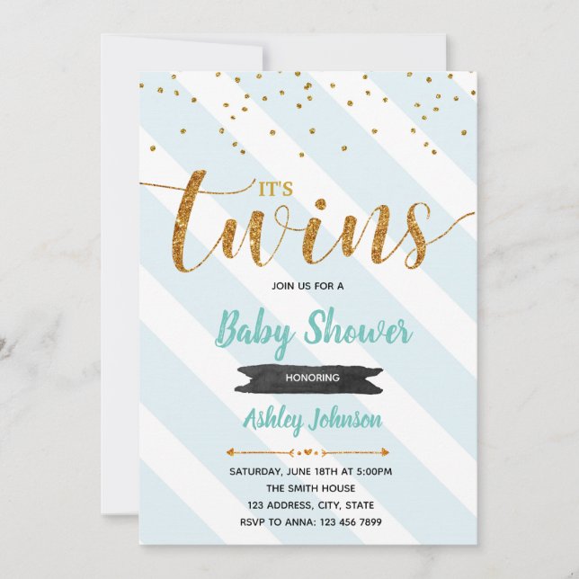 Invitation de baby shower jumeau à thème Mint (Devant)