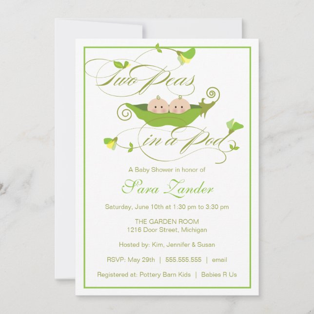 Invitation de Baby shower jumeaux - Deux petits po (Devant)