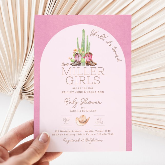 Invitation de Baby shower jumelle Cowgirl (Twin Girls Baby Shower Invitation)