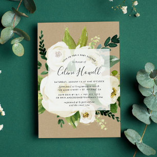 Invitation de Baby shower Kraft Floral Alabaster