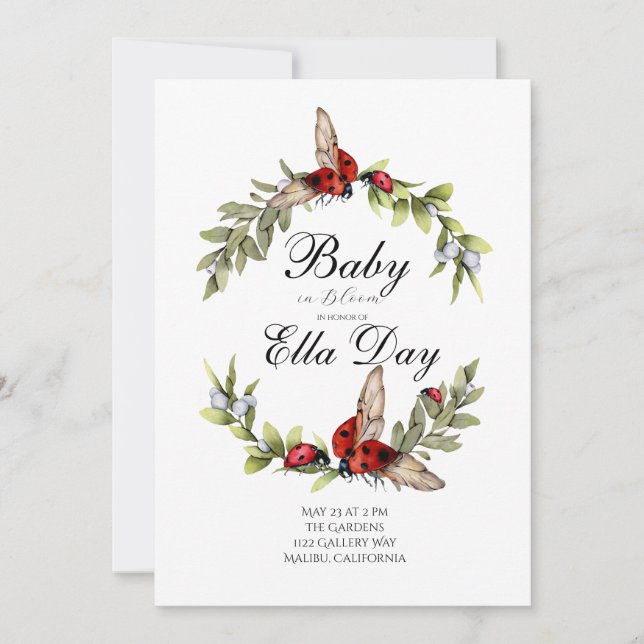 Invitation de Baby shower Lady Bug (Devant)