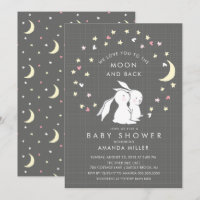 Invitation de Baby shower lapin Lune et Dos