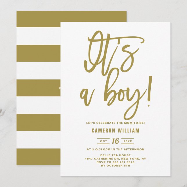 Invitation de Baby shower Lettré à la main d'or (Devant / Derrière)