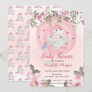 Invitation de baby shower licorne mignonne et flor